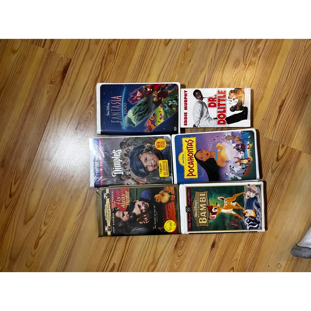 Disney Family VHS Bundle Bambi Pocahontas Fantasia 2000 Dr Dolittle 6 Movie Lot